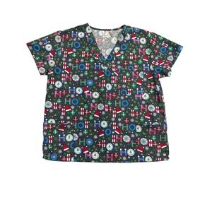 I Love Scrubs Top Womens Black XL Christmas Holiday Santa Medical